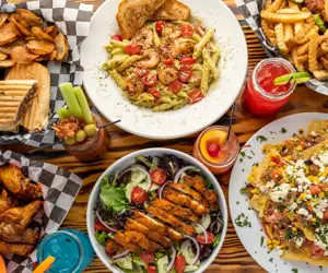 Assorted entrees, nachos, wings and sandwiches